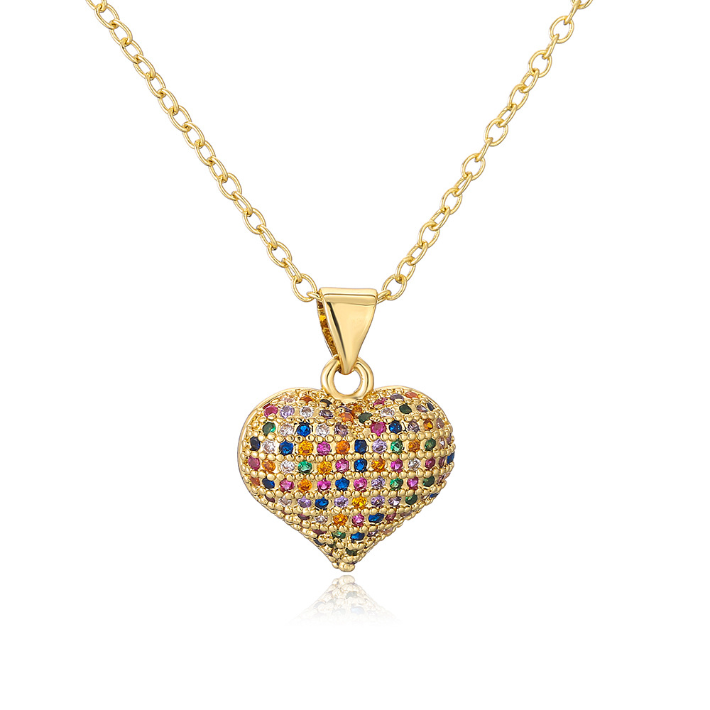 Elegant Design Colorful Zircon Heart Pendant Necklace for Women Gift