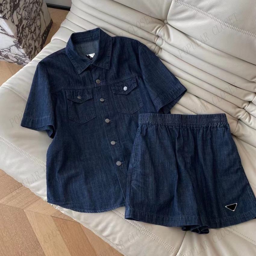 Women Sweat Suit Fashion Tracksuit Denim Short Sleeved Blouse Coats Shorts Suits Girls Summer Designer Clothes Sets SML