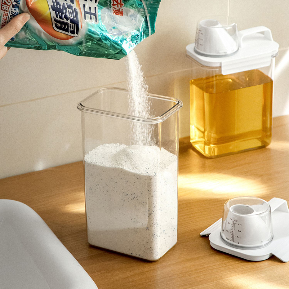 Storage Boxes Bins Airtight Laundry Detergent Dispenser LeakProof Refillable Empty Tank for Powder Softener Bleach Container with Labels 230613