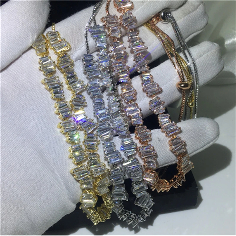 Baguette necklace AAAAA cz White Gold Color Statement Party Wedding Pendant necalace for women Bridal Engagement Jewelry Gift