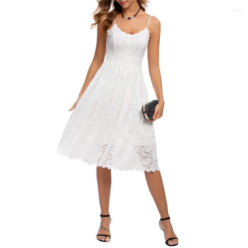 Casual Dresses Women Vintage Lace A-Line Dress Sling Sleeveless V-Neck Floral Mini Elegant Spaghetti Strap Cocktail Party Summer