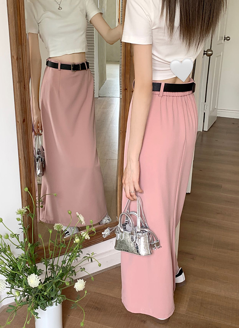 Womens high waist with belt sashes blazer suit a-line long skirt SMLXL