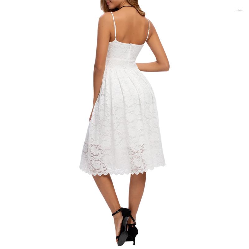 Casual Dresses Women Vintage Lace A-Line Dress Sling Sleeveless V-Neck Floral Mini Elegant Spaghetti Strap Cocktail Party Summer