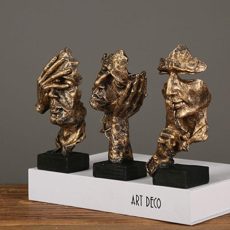 Decorative Objects Figurines Nordic Creative Silence Is Gold Statue Resin Thinker Sculpture Figurine Vintage Home Office Decoration Modern Art Resin D