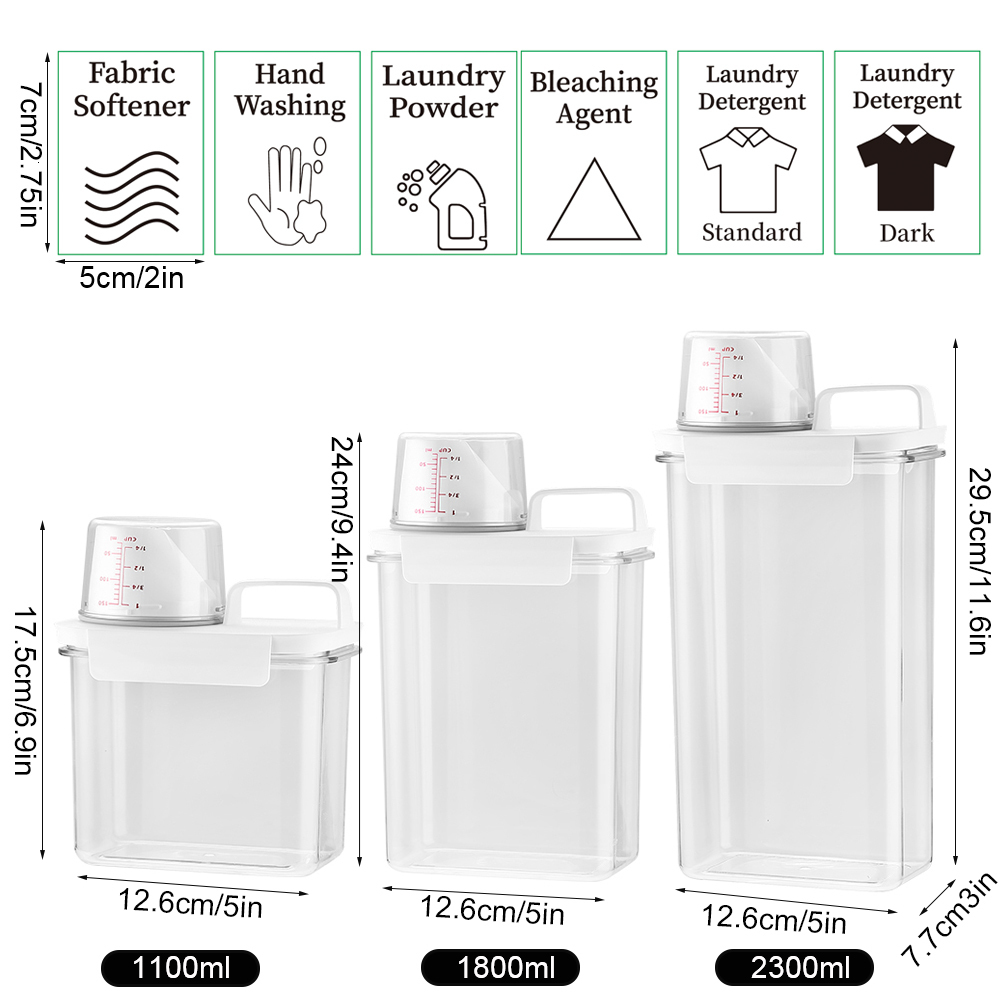 Storage Boxes Bins Airtight Laundry Detergent Dispenser LeakProof Refillable Empty Tank for Powder Softener Bleach Container with Labels 230613