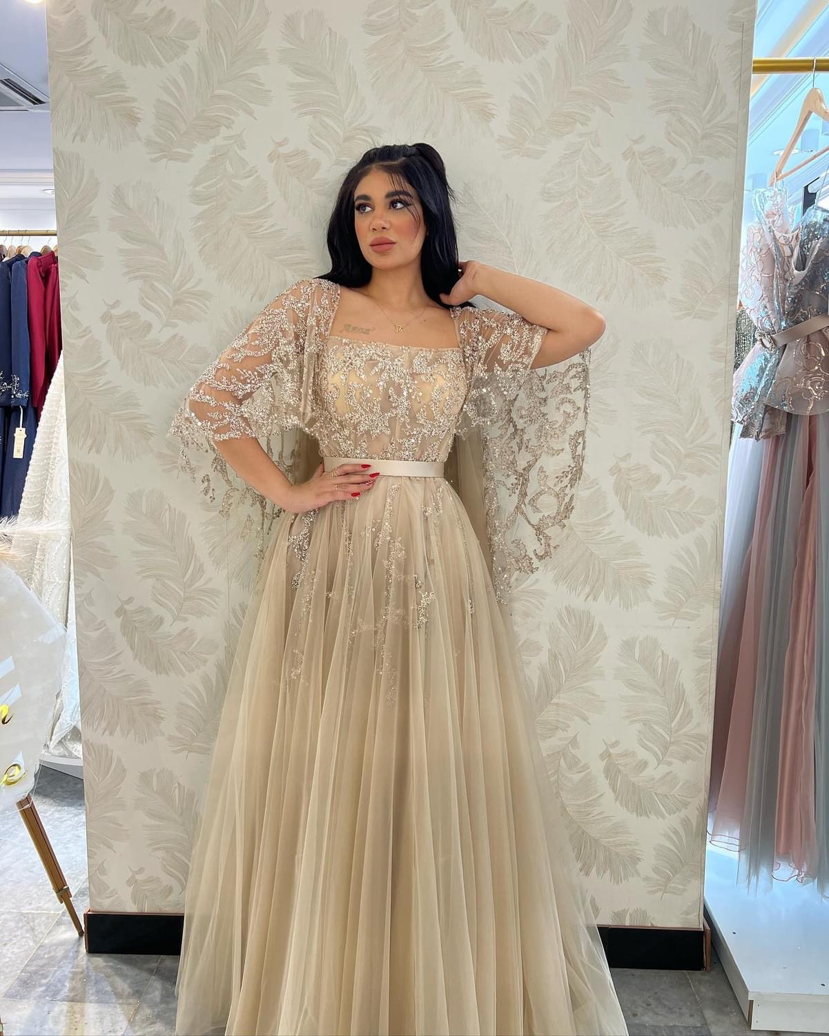 2024 Aso Ebi A-line Sequined Lace Prom Dress Square Tulle Evening Formal Party Second Reception Birthday Bridesmaid Engagement Gowns Dresses Robe De S