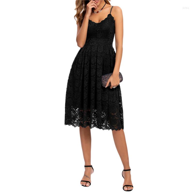 Casual Dresses Women Vintage Lace A-Line Dress Sling Sleeveless V-Neck Floral Mini Elegant Spaghetti Strap Cocktail Party Summer