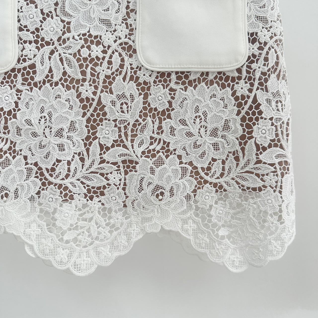 Casual Dresses New S/elf Portrait Lace Hook Flower Elegant Short Sleeve Shirt+Half Skirt Set