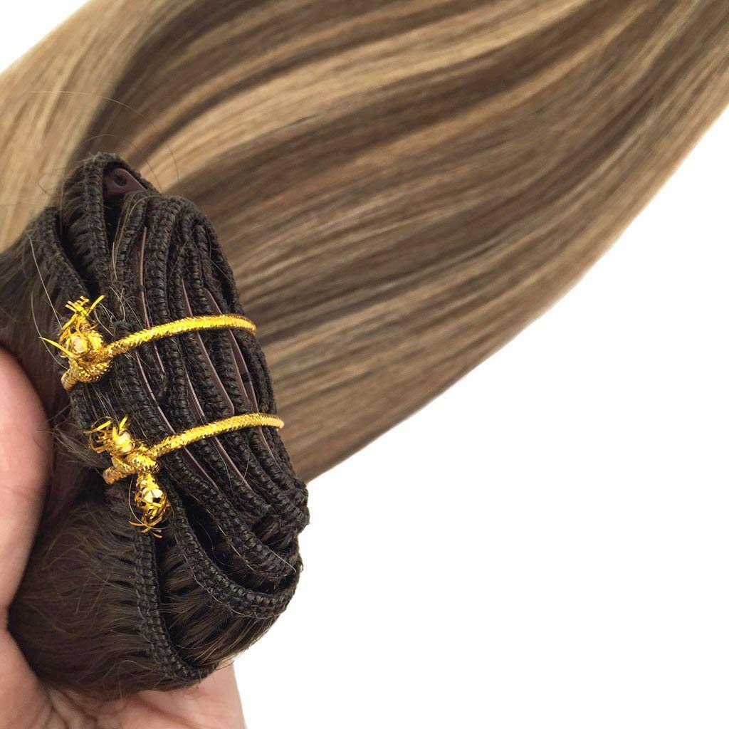 Clip in Hair Extensions Remy Human Hair Highlights color P4/27 Double Weft clip ins Extension 120g