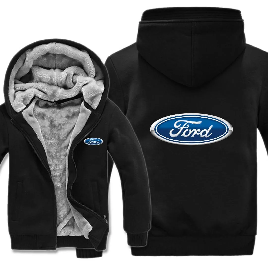 Winter Ford Hoodies Warm Men Fashion Wool Liner Jacket Ford Logo Sweatshirts Men Coat
