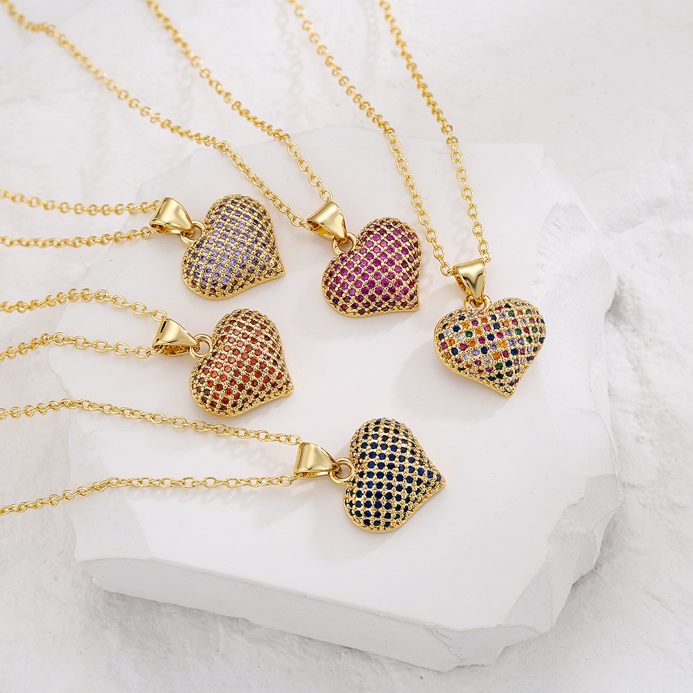 Elegant Design Colorful Zircon Heart Pendant Necklace for Women Gift