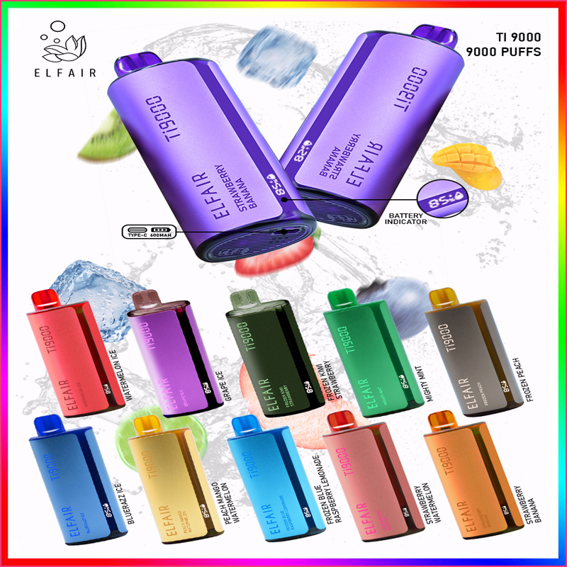 ELF AIR Ti9000 17ML of E-liquid Adjustable Airflow Mesh coil Battery Rechargeable 1000mAh Battery 10 Flavors available Cigvapes
ELF AIR Ti9000 17ML of E-liquid Adjustable Airflow Mesh coil Battery Rechargeable 1000mAh Battery 10 Flavors available Cigvapes