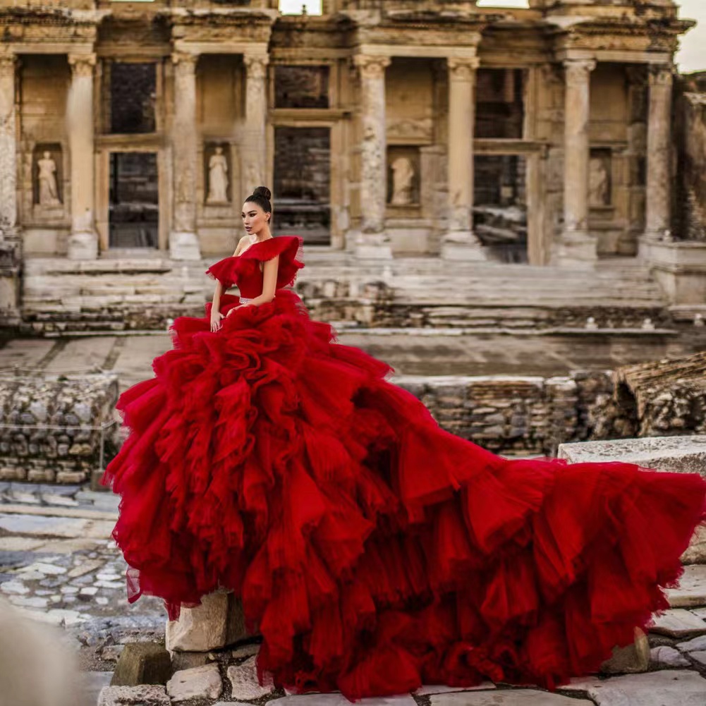 Quinceanera Red Vestido De Anos Ball Gown Mexican Girls Birthday Party Ral Applique Ruffles Sweetheart Embroidery Vestidos Sweet Dress S