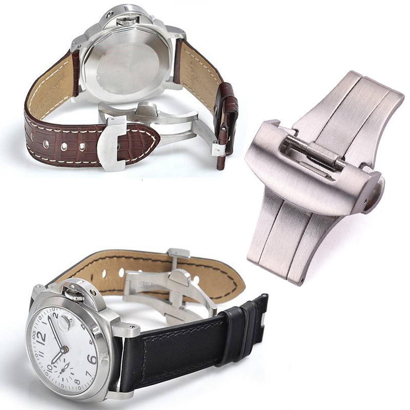 Watch Bands Fashion Black Golden Buckle Accessories 22mm 20mm For Panerai Stainless Steel Double Button Butterfly Clasp Silver 230613