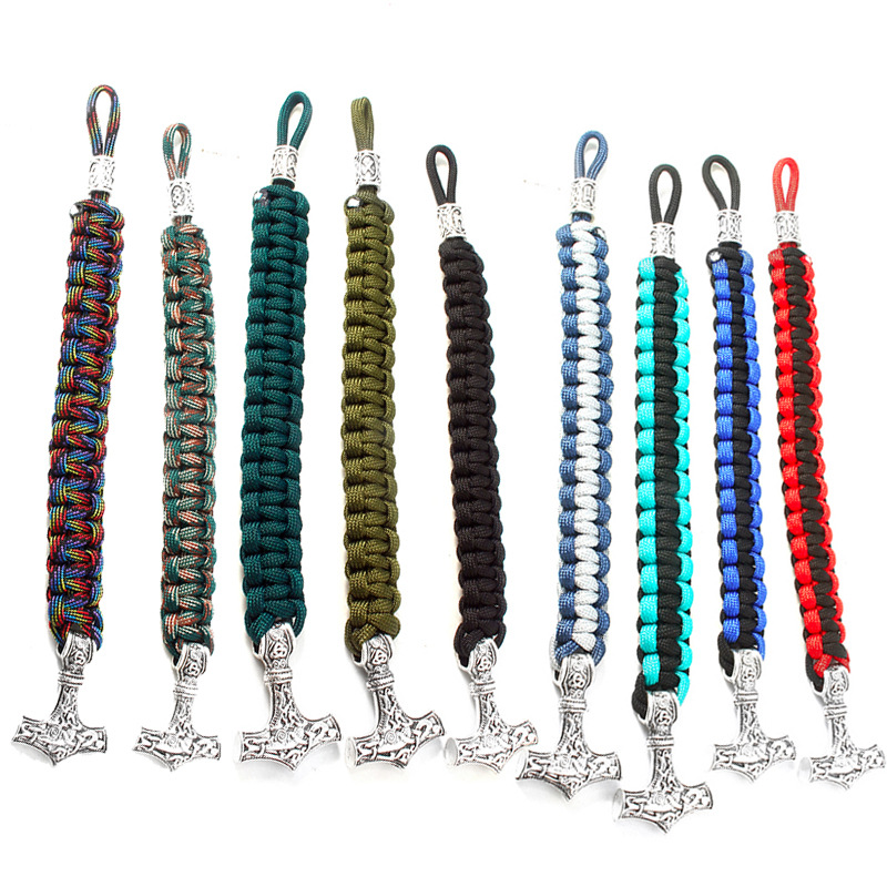 Antique Viking Style Hammer Charm Bracelet Braided Camouflage Paracord Bracelets for Gift