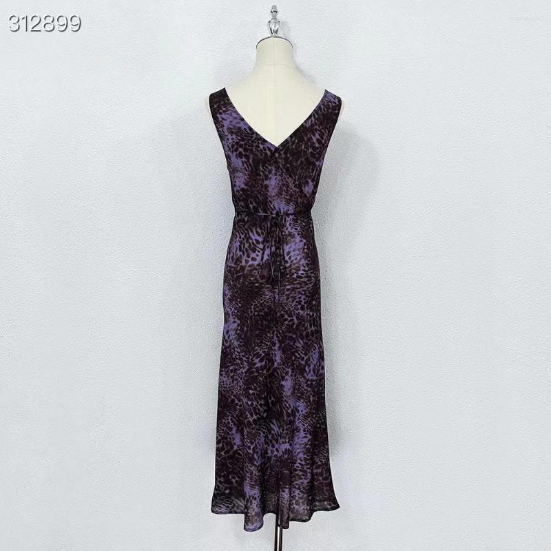 Casual Dresses Fyion Bohemian Vacation Leopard Silk Dress Women Summer Party Runway Fashion Print Sexy V-Neck Sleeveless