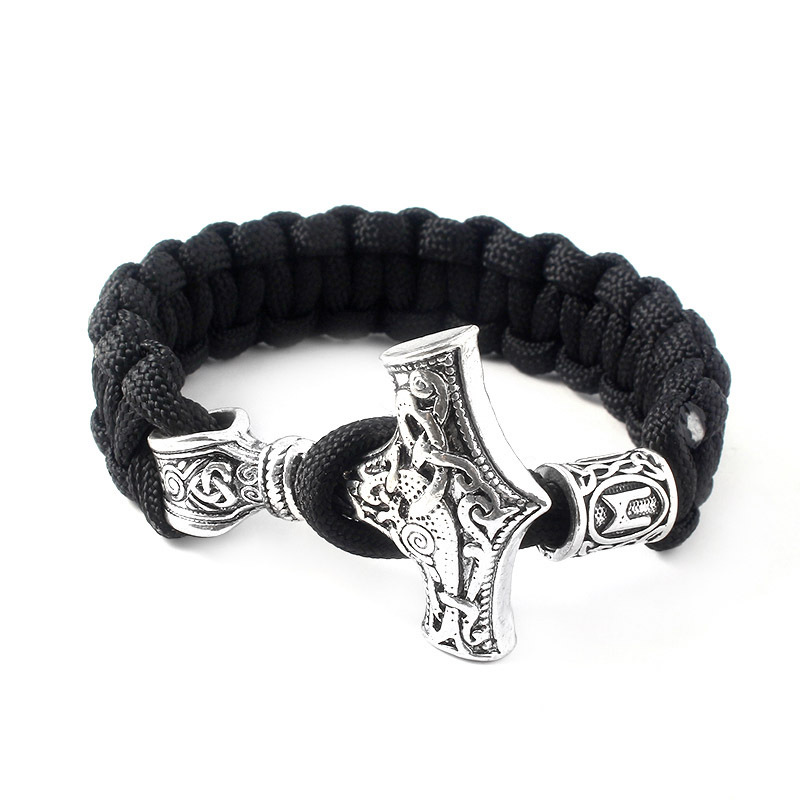Antique Viking Style Hammer Charm Bracelet Braided Camouflage Paracord Bracelets for Gift