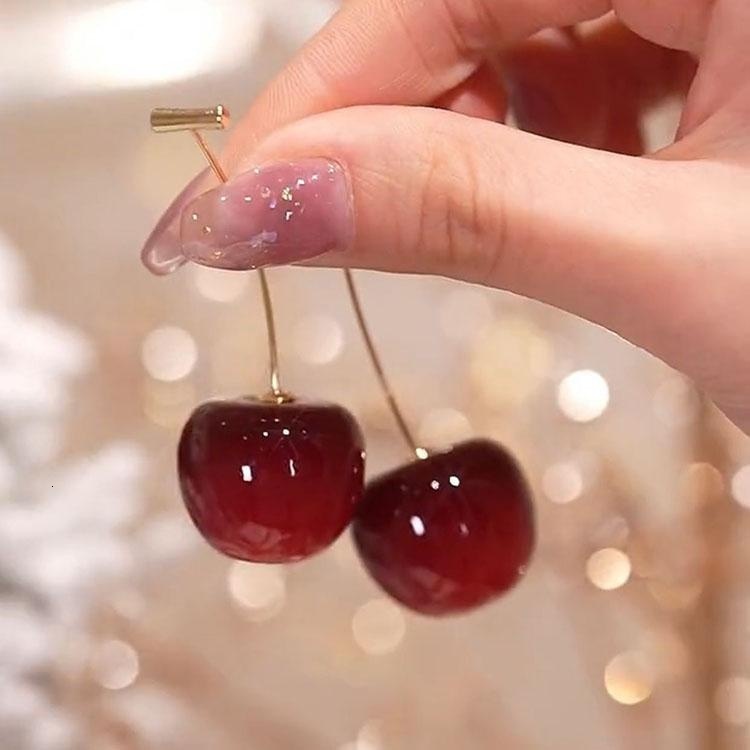 Dangle Chandelier Accessories for Women Red Cherry Earrings Fruit Statement Earring Wedding Party Korean Jewelry Gift Mujer 230614