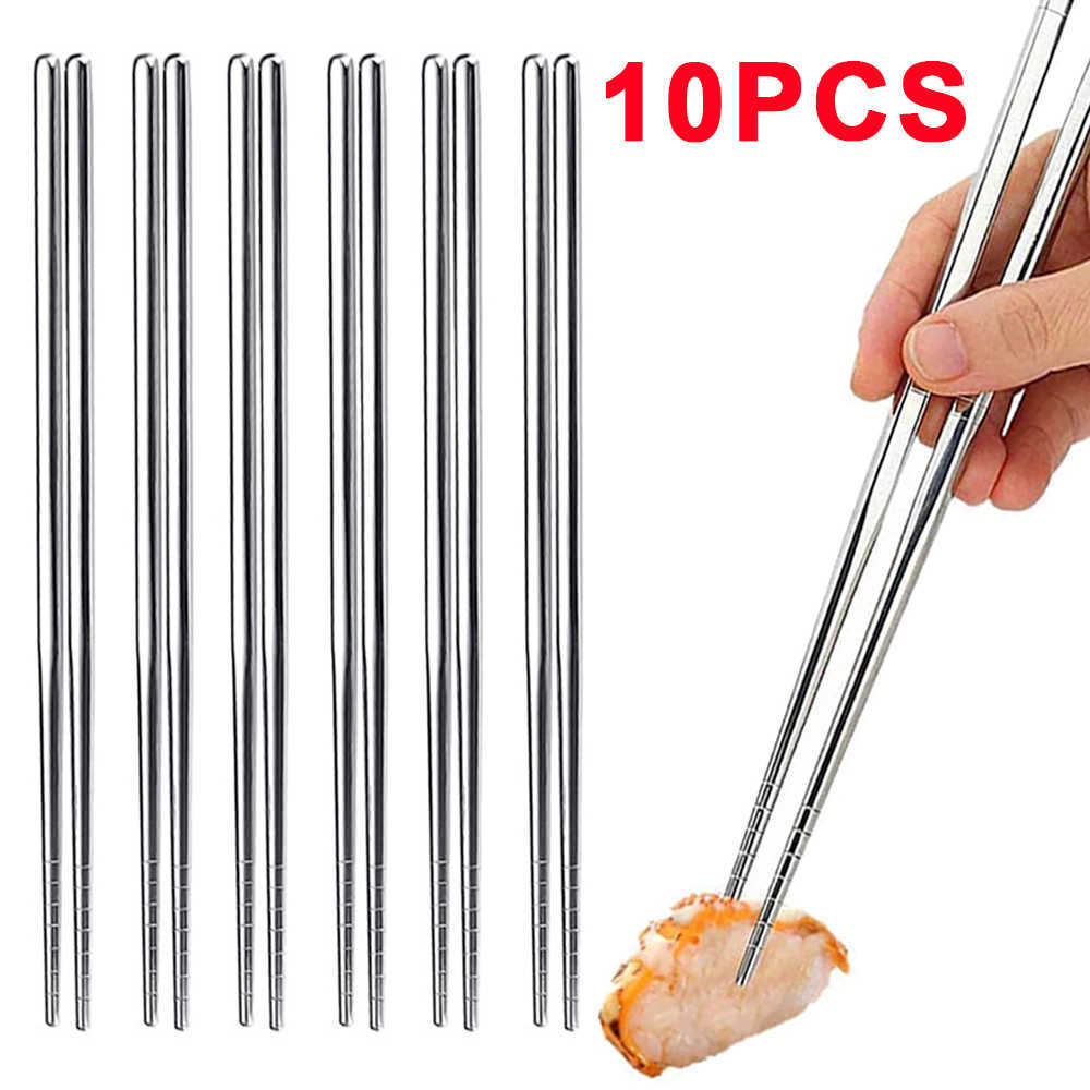 Update New 5Pairs Stainless Steel Set Reusable Non-Slip Chinese Chopsticks For Sushi Food Household Kitchen Tableware Supplies