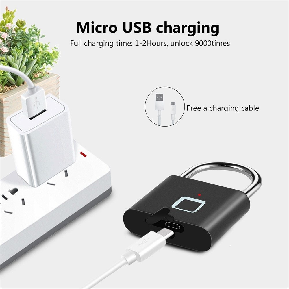 Door Locks KERUI Keyless USB Charging Fingerprint Lock Smart Padlock Waterproof Door Lock 0.2sec Unlock Portable Anti-theft Padlock Zinc 230614