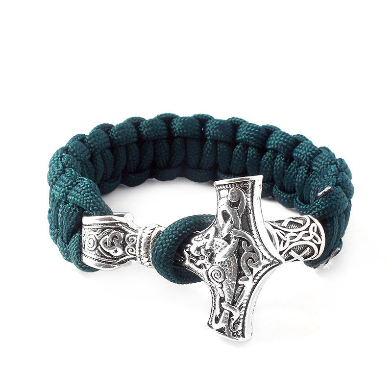 Antique Viking Style Hammer Charm Bracelet Braided Camouflage Paracord Bracelets for Gift
