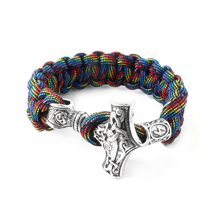 Antique Viking Style Hammer Charm Bracelet Braided Camouflage Paracord Bracelets for Gift
