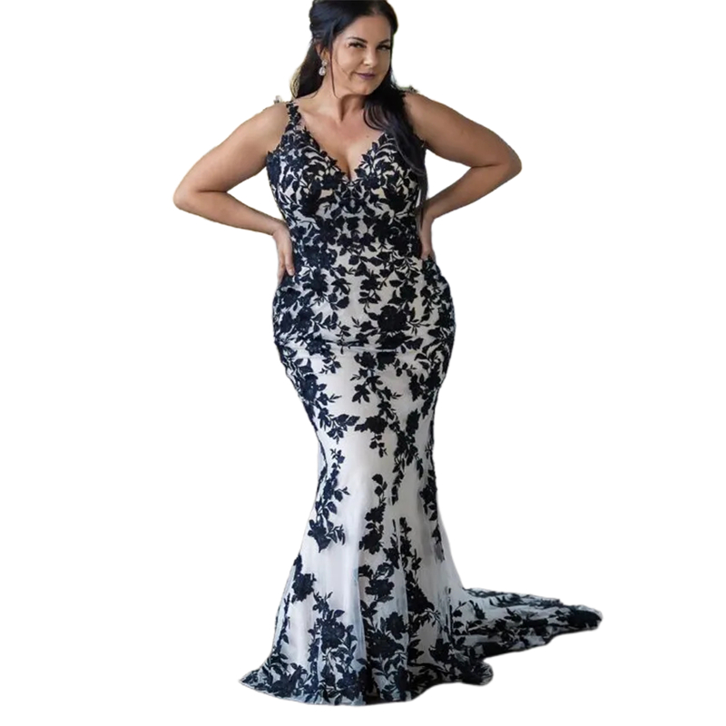 Gothic Black And White Mermaid Wedding Dresses Straps Backless Lace Appliques Long Country Beach Bridal Gowns 2026