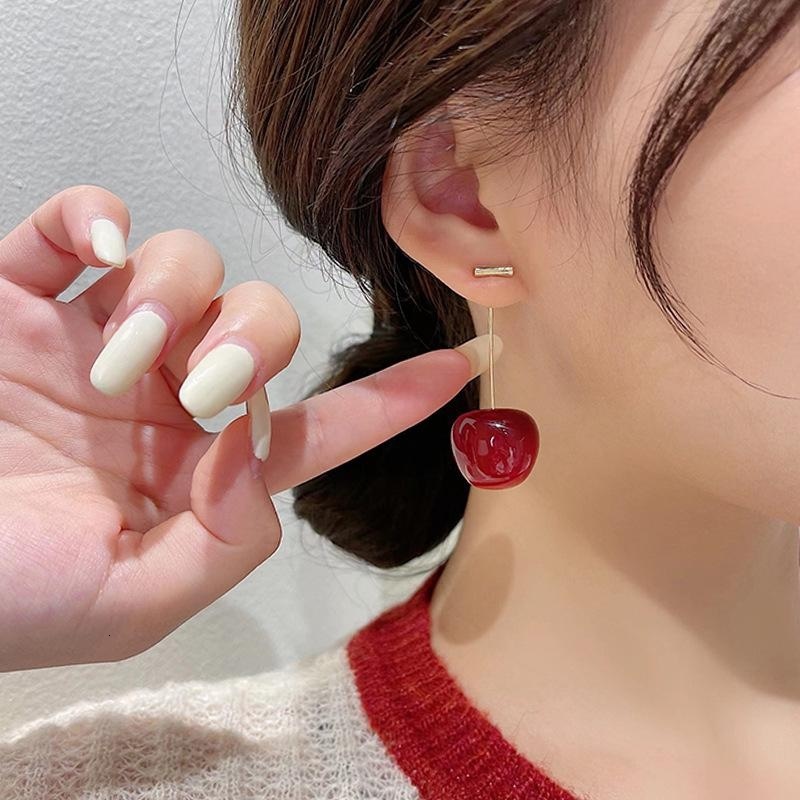 Dangle Chandelier Accessories for Women Red Cherry Earrings Fruit Statement Earring Wedding Party Korean Jewelry Gift Mujer 230614