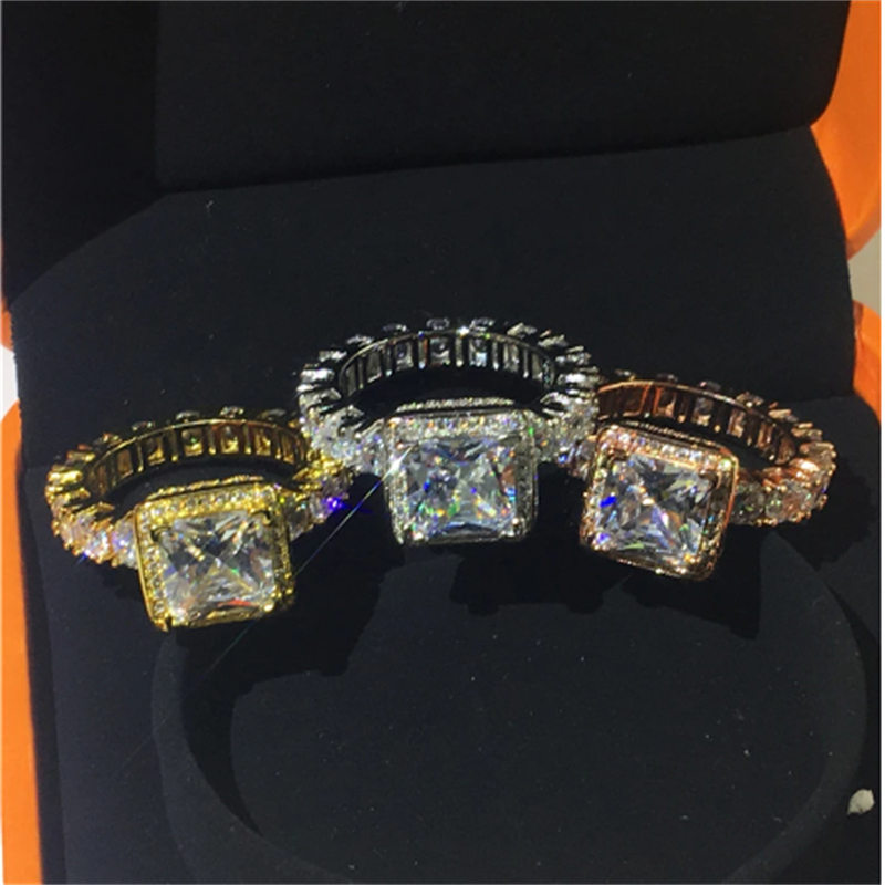 2020 Vintage Engagement Wedding Band Rings for women men AAAAA zircon cz Real Silver Color ring Bridal Party Jewelry Gift