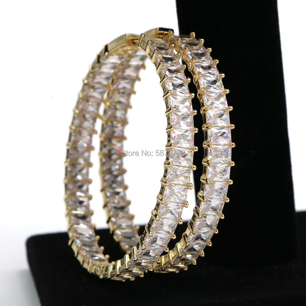 Hoop Huggie 55mm Big Hoop-Earrings Gold Plated Baguette Zirconia Charm Hoop Earring For Women gift 230614