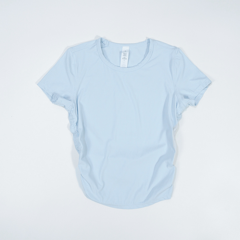 Womens Yoga T-shirt Summer Top Womens Ribber Round Collar Short Sleeve All it takes Elastic Breathable Sports Fitness Solid Color LLLM074