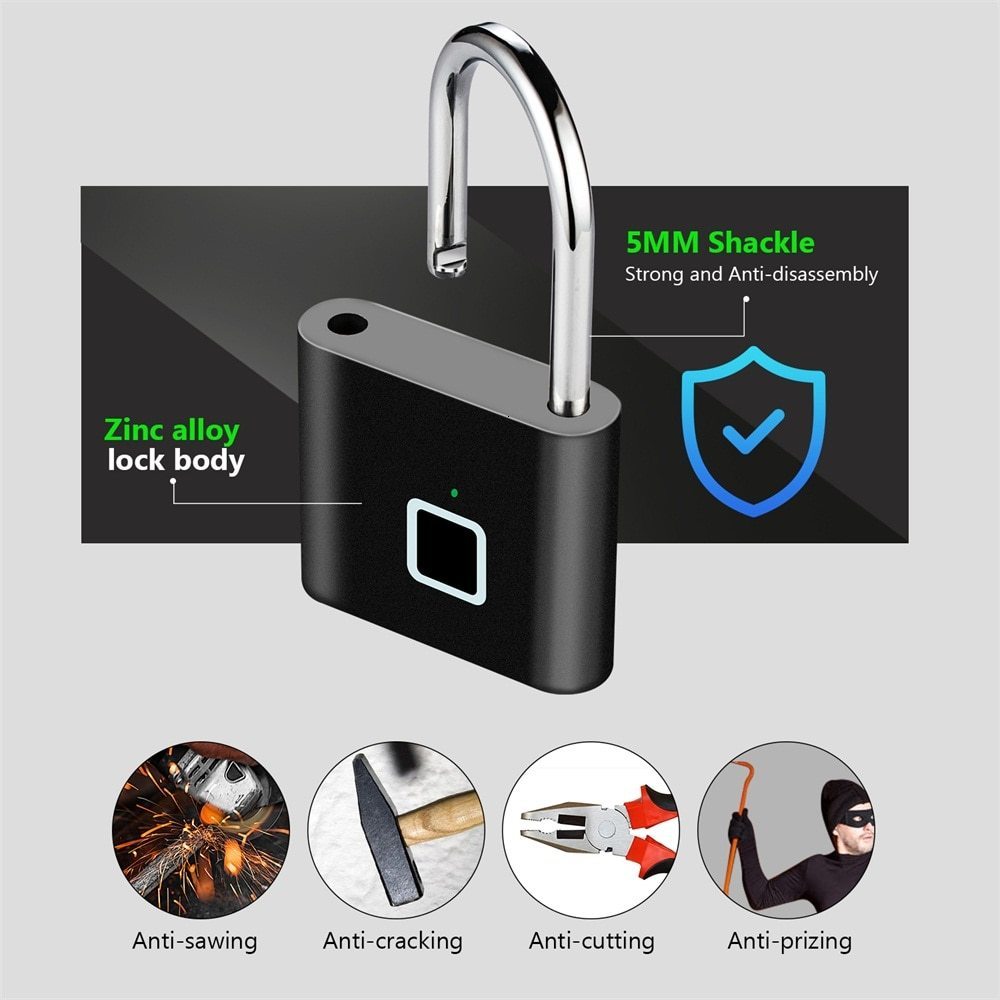 Door Locks KERUI Keyless USB Charging Fingerprint Lock Smart Padlock Waterproof Door Lock 0.2sec Unlock Portable Anti-theft Padlock Zinc 230614