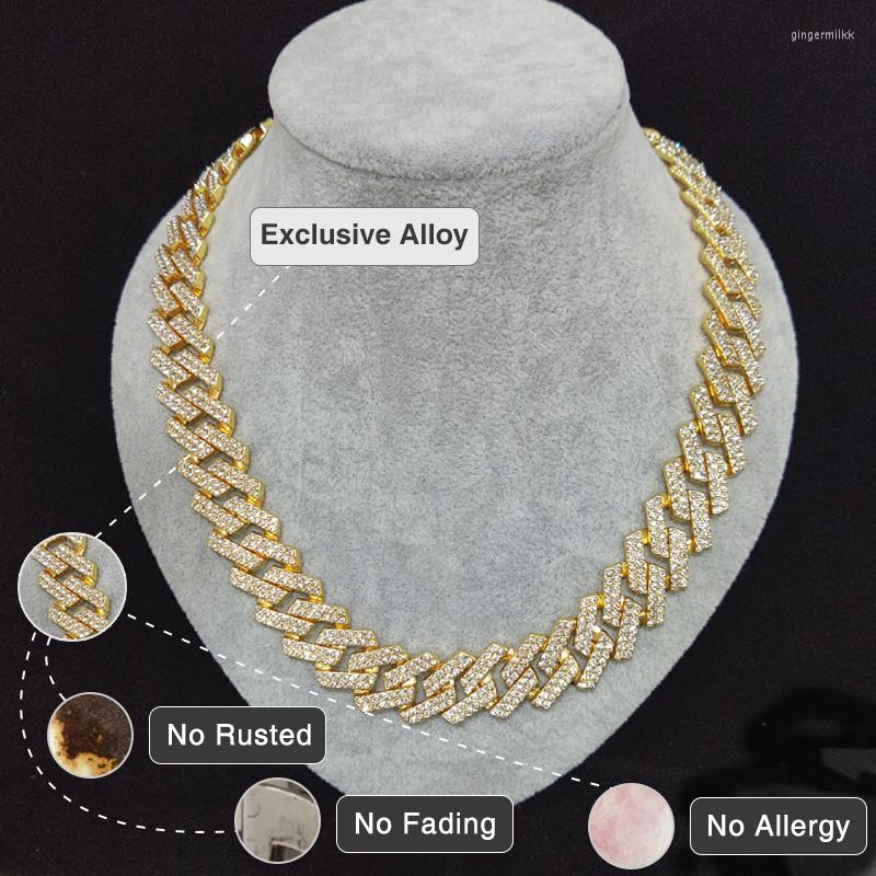 Chains ULJ Hip Hop Rhombus Cuban Chain Iced Out Bling Necklace Men Women 20mm Width Hiphop Crystal Fashion Jewelry