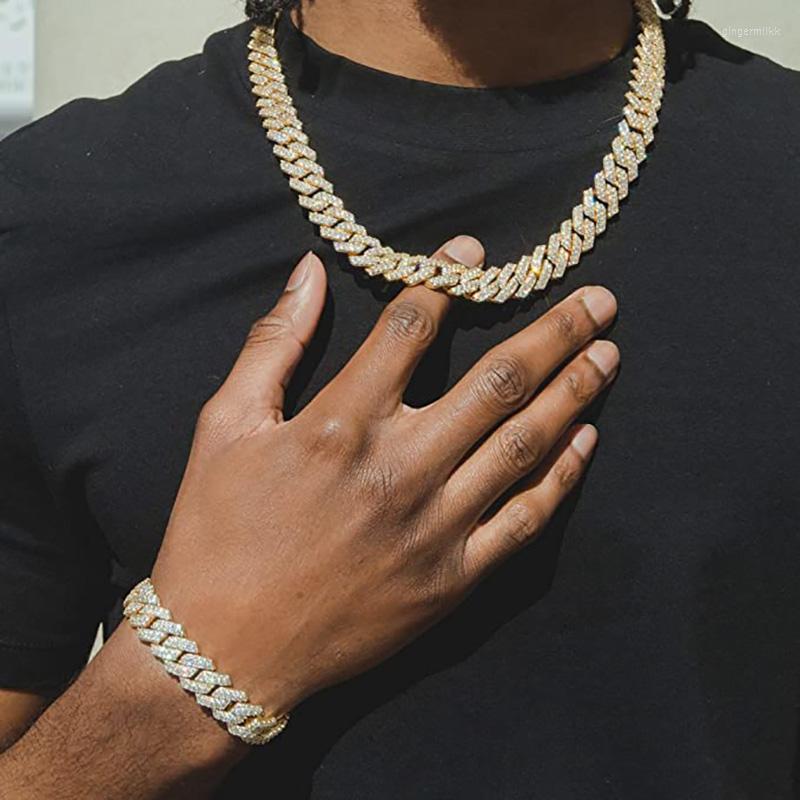 Chains ULJ Hip Hop Rhombus Cuban Chain Iced Out Bling Necklace Men Women 20mm Width Hiphop Crystal Fashion Jewelry