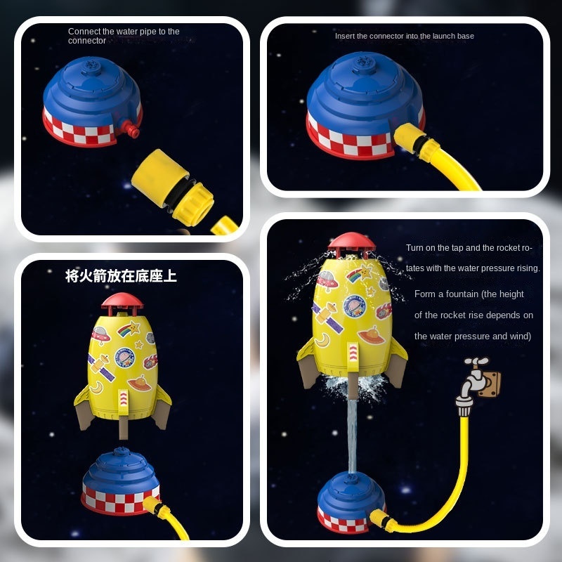 Sand Play Water Fun Space Rocket Shower Toy Sprinkler Children Spinning Flying Rocket Kids Outdoor Water Playing water toy Jet Toy Gift Diy Sticker 23