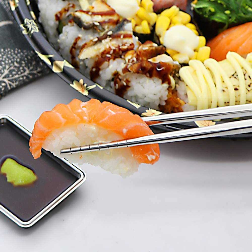 Update New 5Pairs Stainless Steel Set Reusable Non-Slip Chinese Chopsticks For Sushi Food Household Kitchen Tableware Supplies