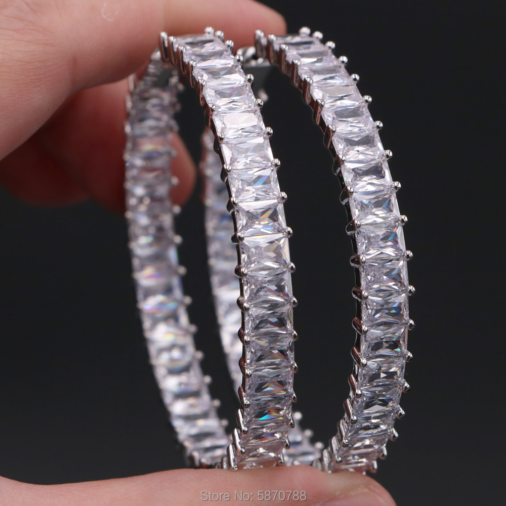 Hoop Huggie 55mm Big Hoop-Earrings Gold Plated Baguette Zirconia Charm Hoop Earring For Women gift 230614