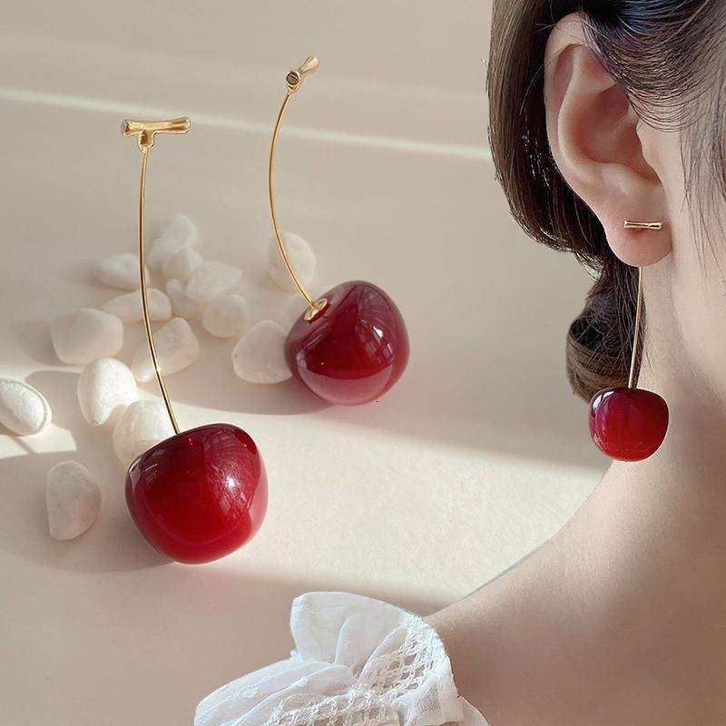 Dangle Chandelier Accessories for Women Red Cherry Earrings Fruit Statement Earring Wedding Party Korean Jewelry Gift Mujer 230614