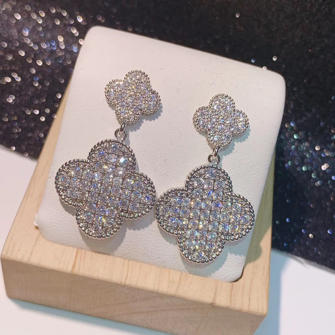 Dangle Chandelier Fashion Silver Color Flower Hanging Clover Drop Earrings For Women Jewelry brincos bijoux zk30 230614