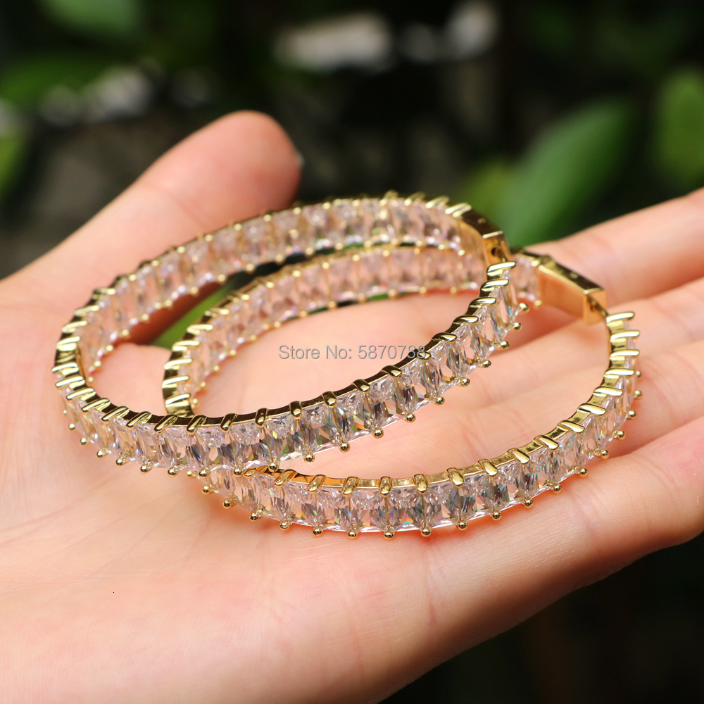 Hoop Huggie 55mm Big Hoop-Earrings Gold Plated Baguette Zirconia Charm Hoop Earring For Women gift 230614