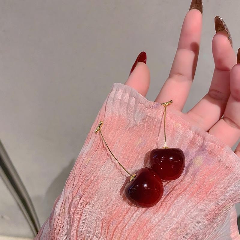 Dangle Chandelier Accessories for Women Red Cherry Earrings Fruit Statement Earring Wedding Party Korean Jewelry Gift Mujer 230614