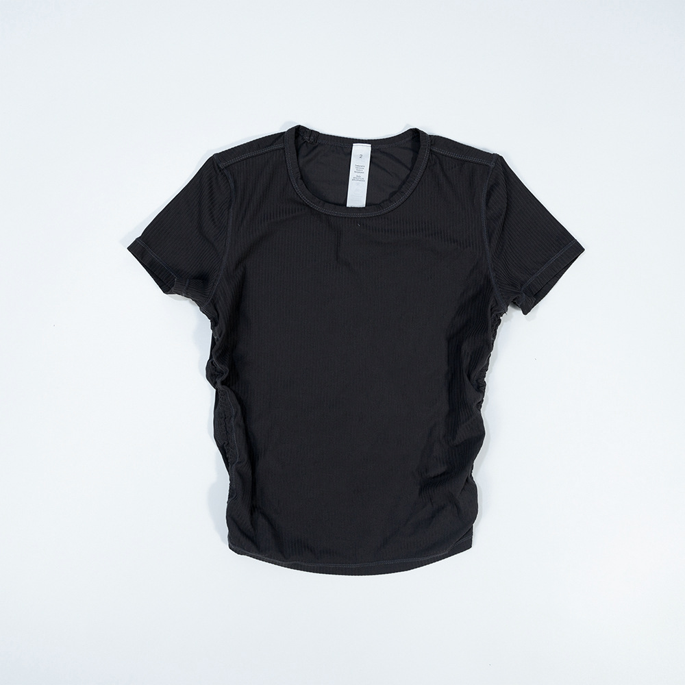 Womens Yoga T-shirt Summer Top Womens Ribber Round Collar Short Sleeve All it takes Elastic Breathable Sports Fitness Solid Color LLLM074