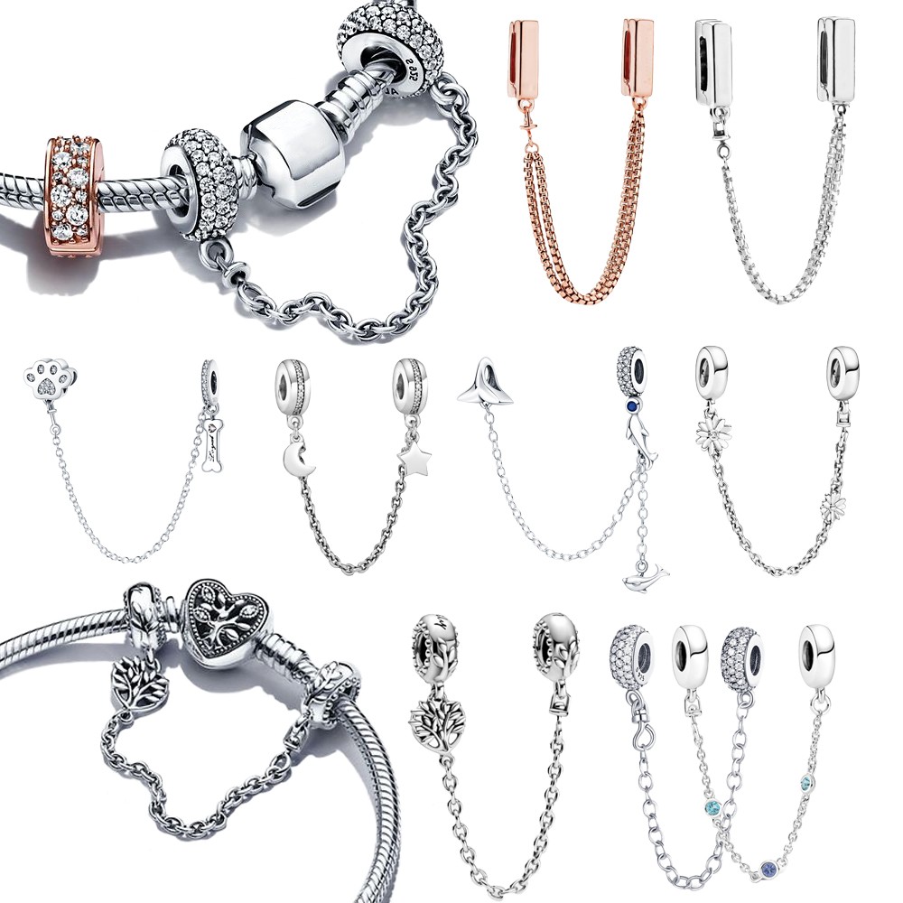 925 Sterling Silver Charm Rose Gold Gold Security Chain Jewelry Gift Suitable For DIY Bracelet Pendant Free Delivery