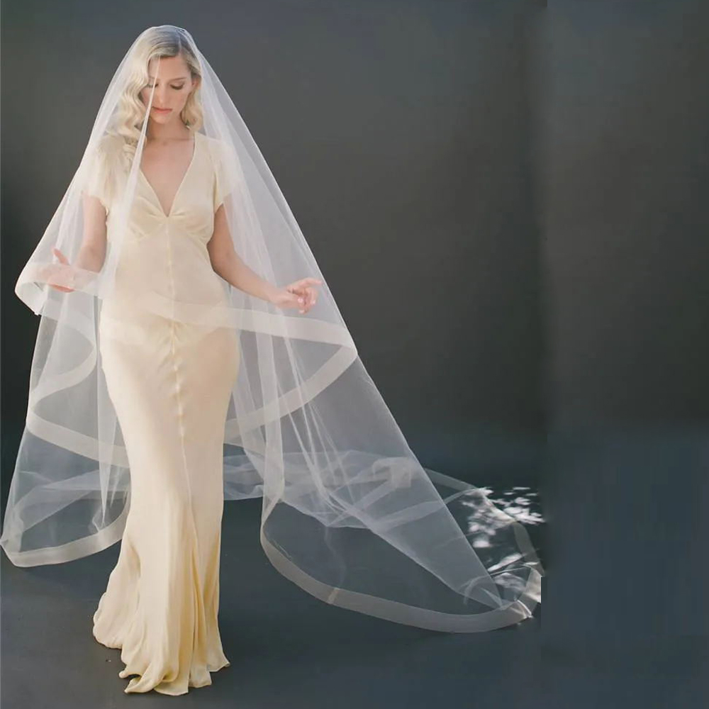Modern Blusher 3 Meters Bridal Veils with Comb One Layer Cathedral Wedding Hair Accessories Soft Horsehair Edge Bride Hair Wear