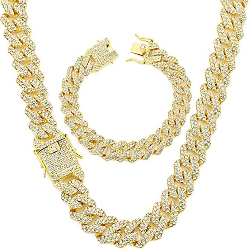 Chains ULJ Hip Hop Rhombus Cuban Chain Iced Out Bling Necklace Men Women 20mm Width Hiphop Crystal Fashion Jewelry