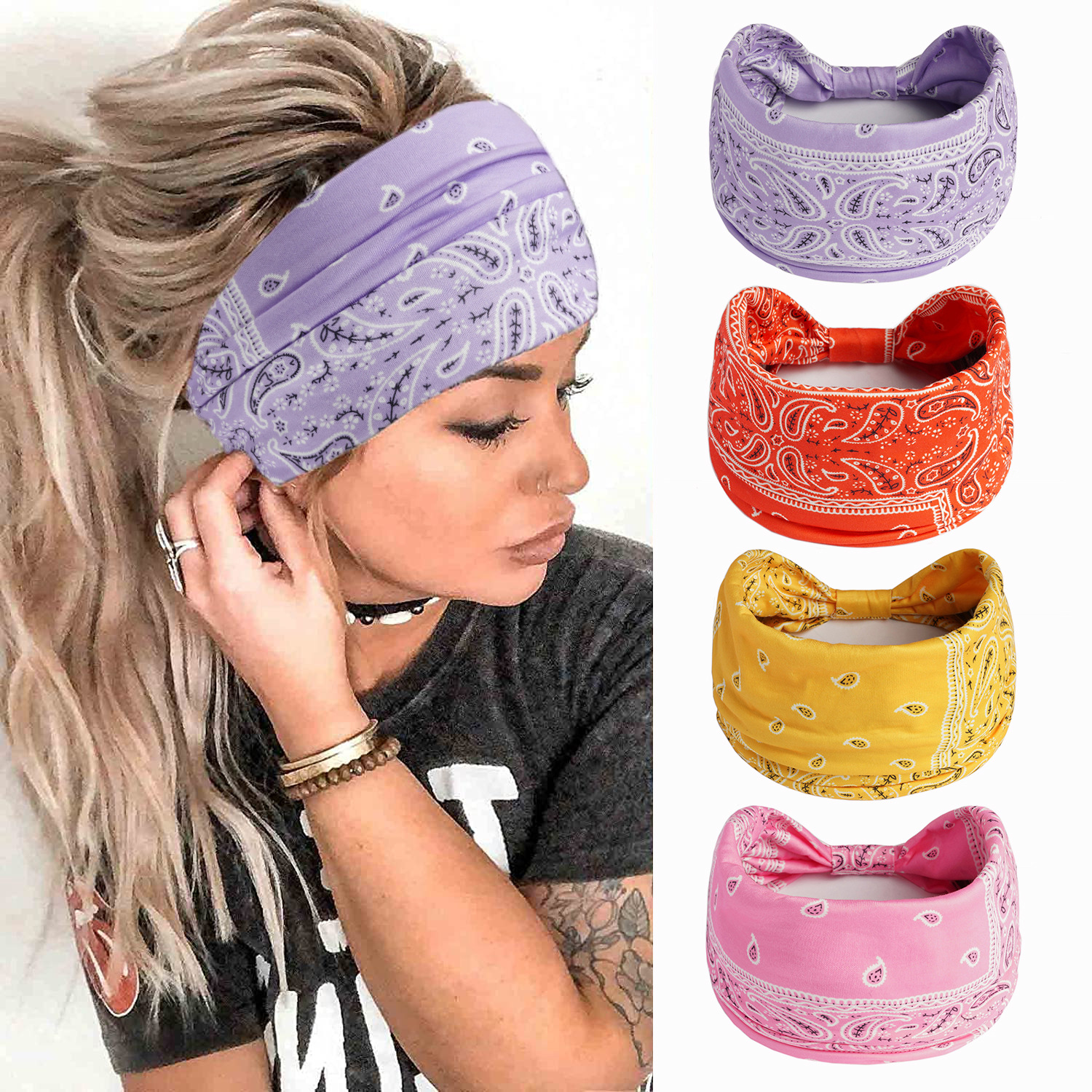 More than 300Colors Sports Wide-sided Elastic Headband Boho Hair Band Wash Face Beam Headscarf Yoga Bandanas Accessories
