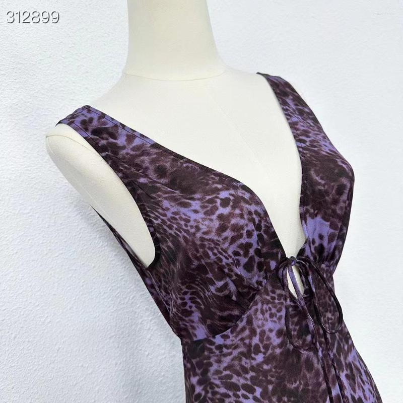 Casual Dresses Fyion Bohemian Vacation Leopard Silk Dress Women Summer Party Runway Fashion Print Sexy V-Neck Sleeveless