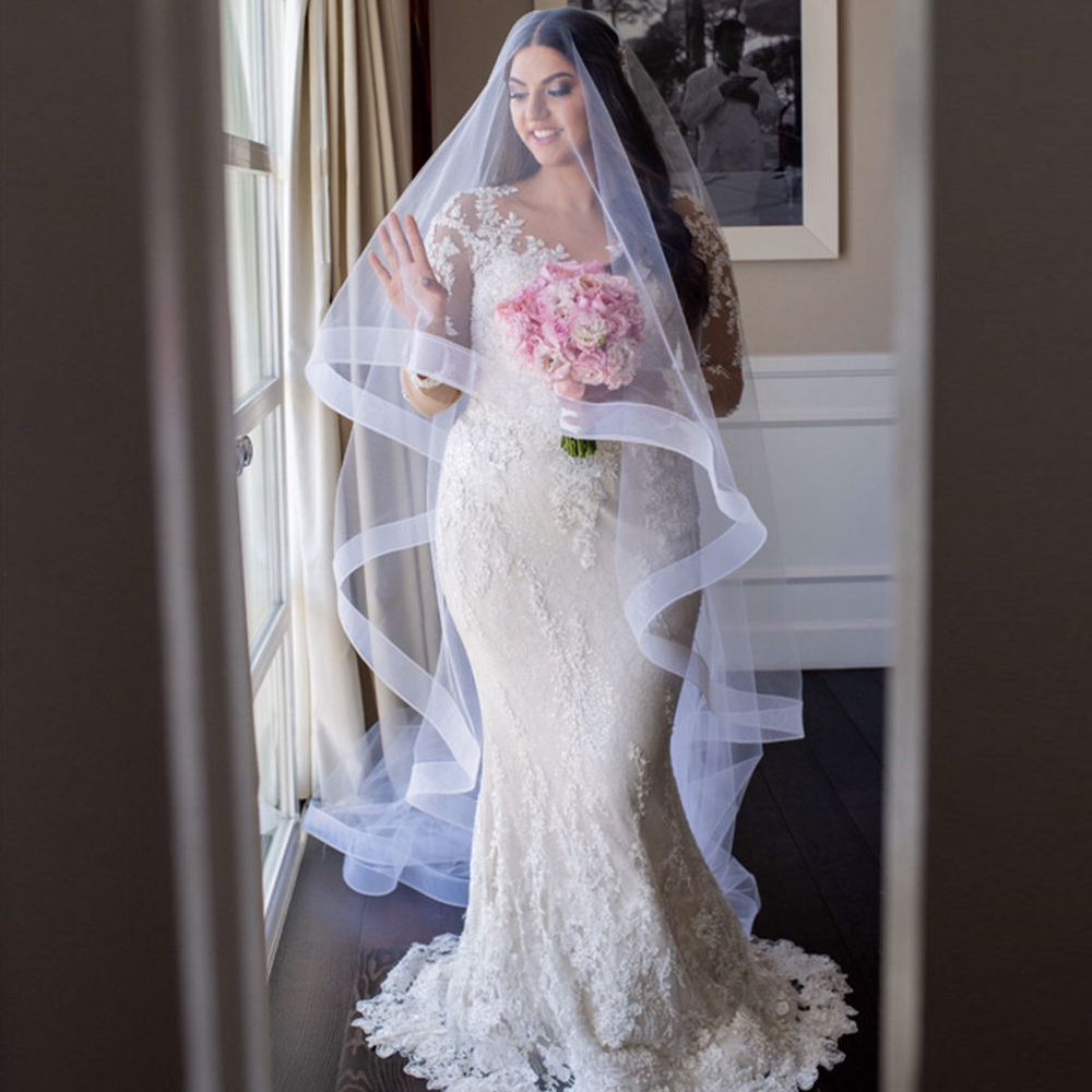 Modern Blusher 3 Meters Bridal Veils with Comb One Layer Cathedral Wedding Hair Accessories Soft Horsehair Edge Bride Hair Wear