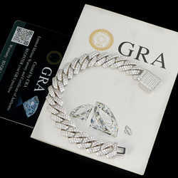 Designer bracelet with 2 rows of diasMens Moissanite Vvs Necklace Gold Plated Sier Jewelry Cuban Link Chain for Men