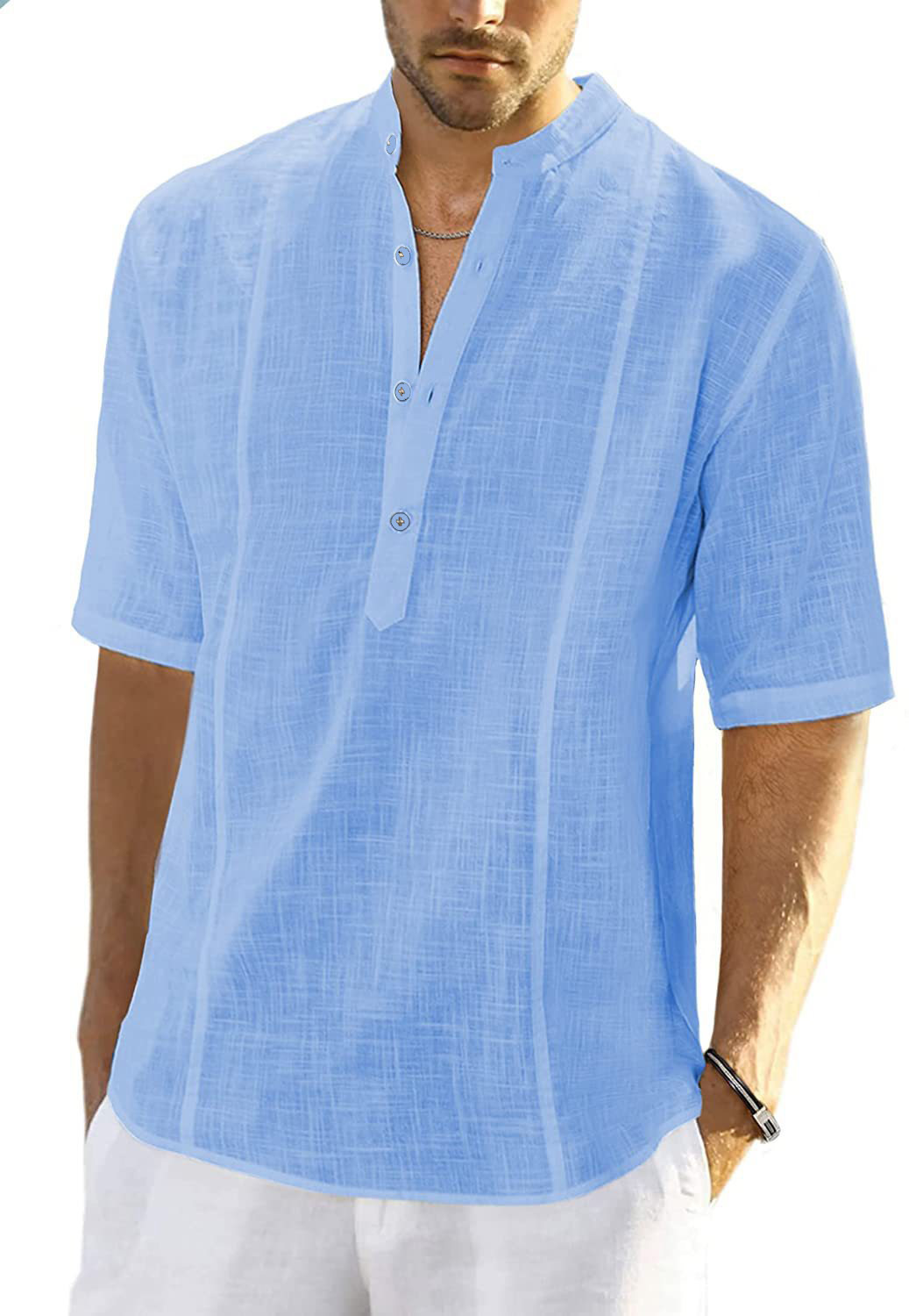 Men's T-Shirts 2023 New men's short sleeved pullover cotton linen shirt Comfortable casual large standing collar shirt Foreign trade men's top, White
Men's T-Shirts 2023 New men's short sleeved pullover cotton linen shirt Comfortable casual large standing collar shirt Foreign trade men's top, White